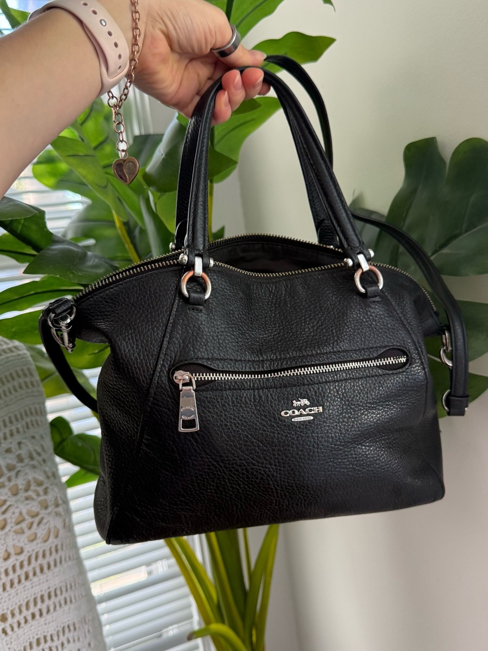 Coach Prairie Satchel Shoulder Bag Handbag Black Pebbled Leather Broken Zipper